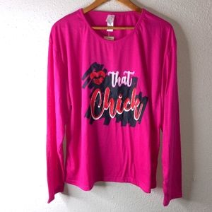 Mayfair L THAT CHICK Lips Long Sleeved  Pink Casual Top